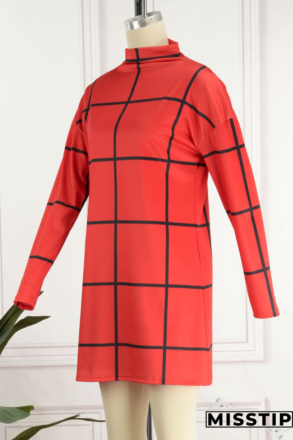 Cream White Casual Print Patchwork Half A Turtleneck Straight Dresses