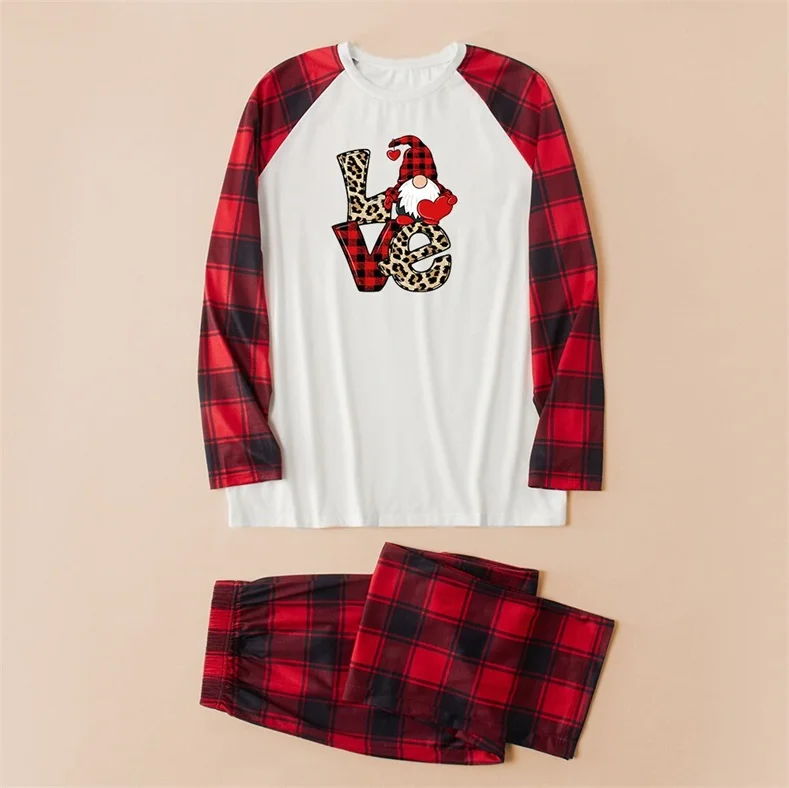 Santa Claus Letter Plaid Printed Parent-child Pajama Set (with Pet Dog Clothes)