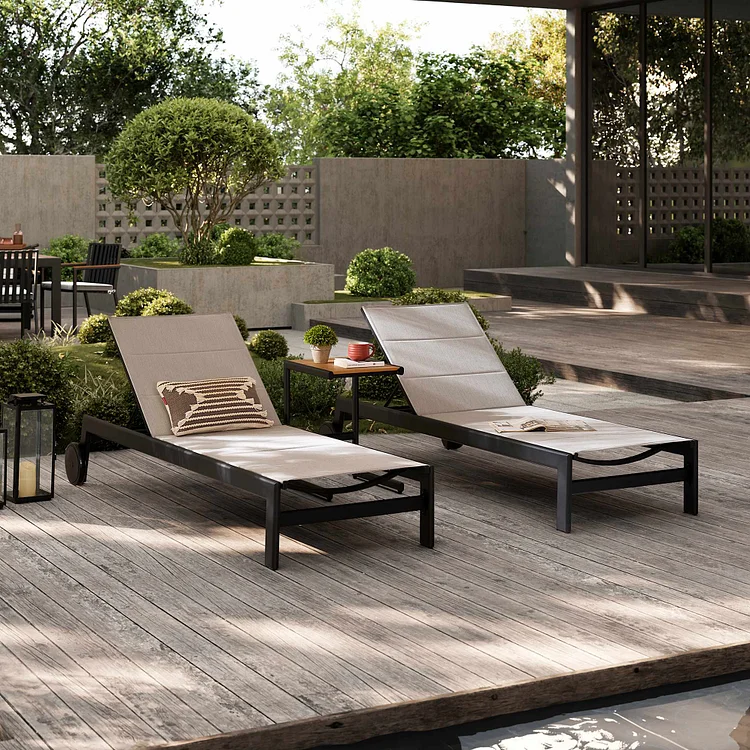 Sorrento Outdoor 2 Chaise Lounges & C-Side Table Set