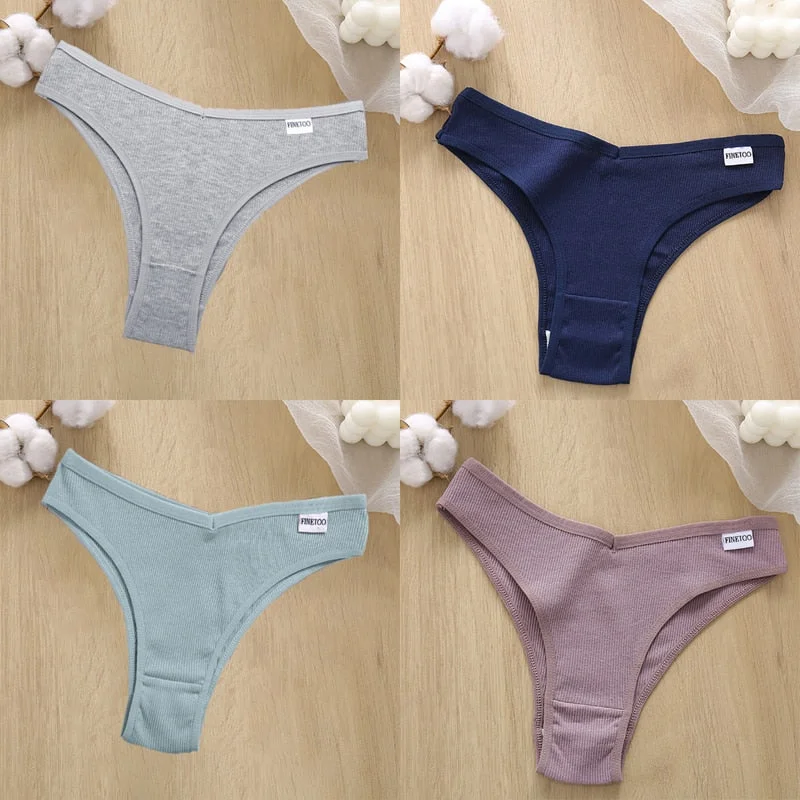 4PCS/Set Cotton Panties Women's Panties FINETOO Sexy Female Underpants Low Waist Underwear Women Pantys Lingerie M-XL