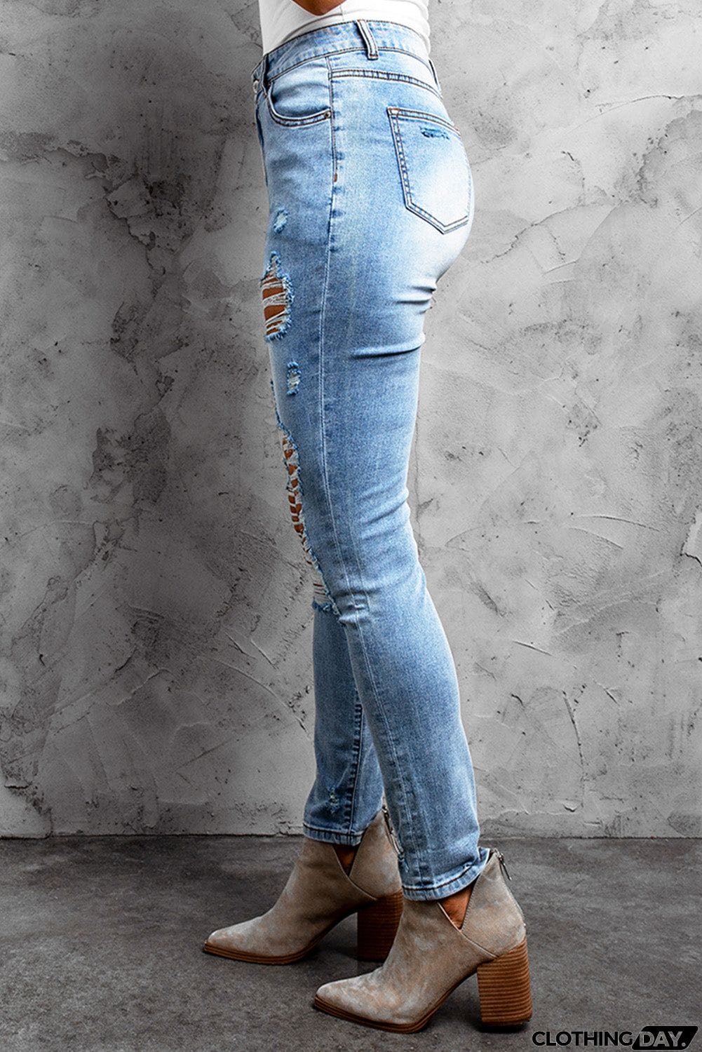 High Waist Distressed Skinny Jeans