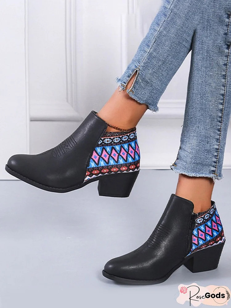 Ethnic Side Zip Block Heel Martin Boots