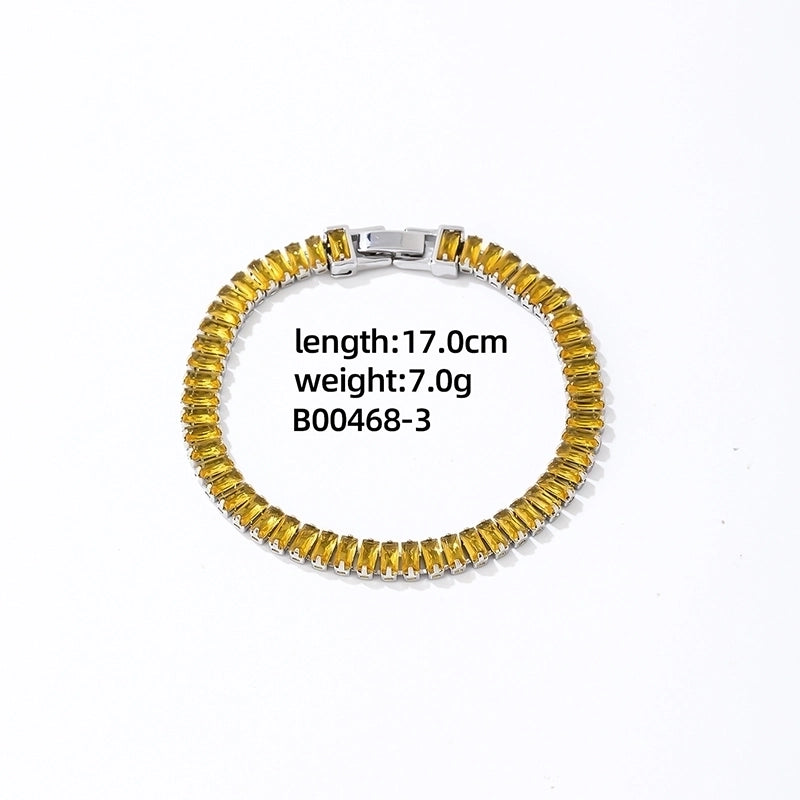 Copper K Gold Plated Rhodium Plated Shiny Plating Inlay Rectangle Zircon Bracelets