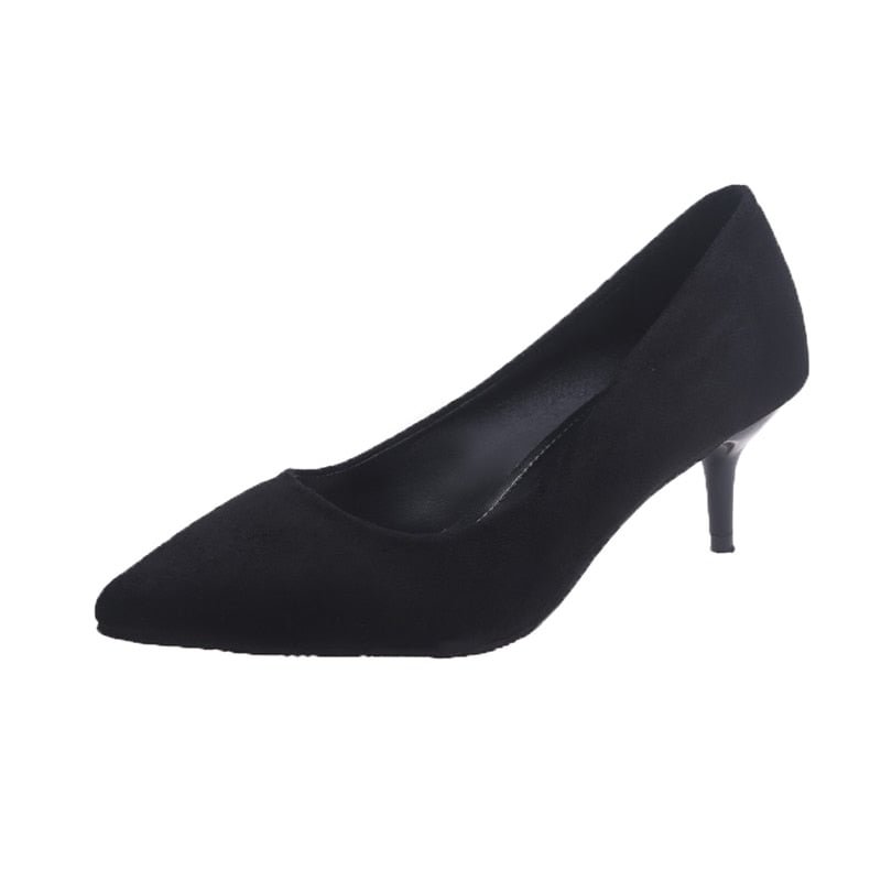 2020 New Arrival Korean Concise Pointed Toe Office Shoes Women's Fashion Solid Flock Shallow High Heels Shoes for Women