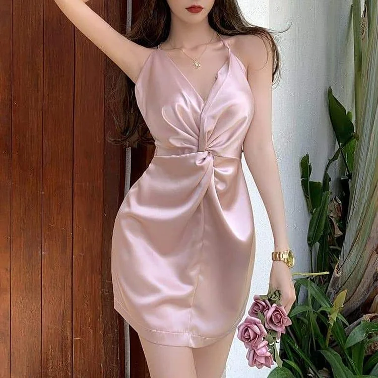 Cute Simple Elegant Pink Suspender Dress SP17124