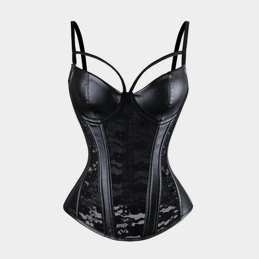 Faux Leather Lace Corset Bustier Top