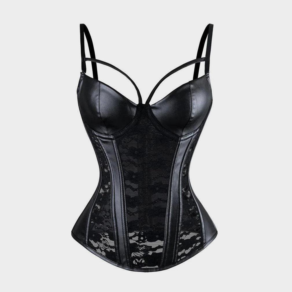 Faux Leather Lace Corset Bustier Top