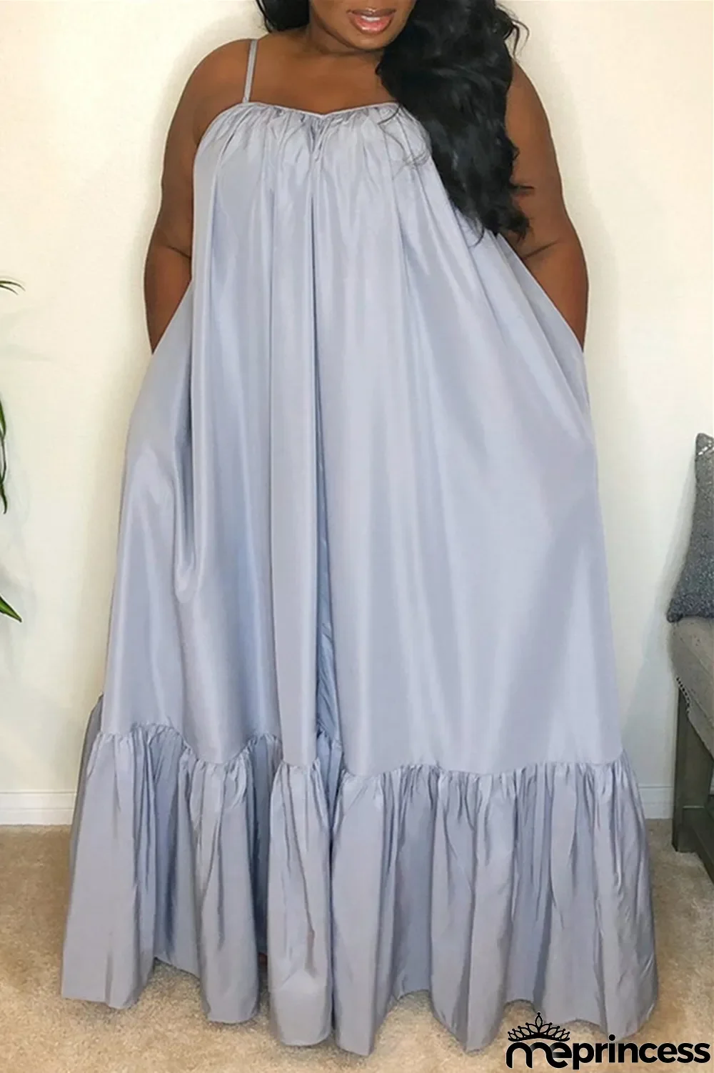 Light Purple Sexy Casual Solid Backless Spaghetti Strap Loose Sling Dress