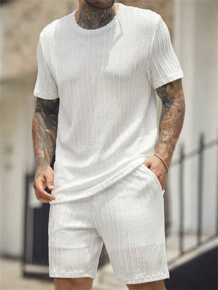  thdmladies Male Textured Summer T-shirt Shorts Vacation Outfit thedmladies