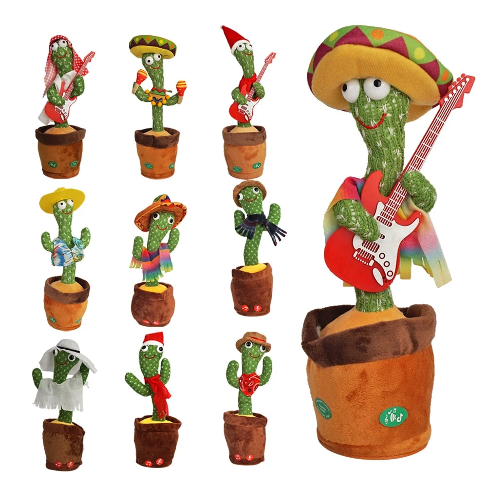 Bluetooth Dancing Cactus Talking Toy Electronic Plush Toys Sing Record Lighten Battery USB Charging Early Education Funny Gift