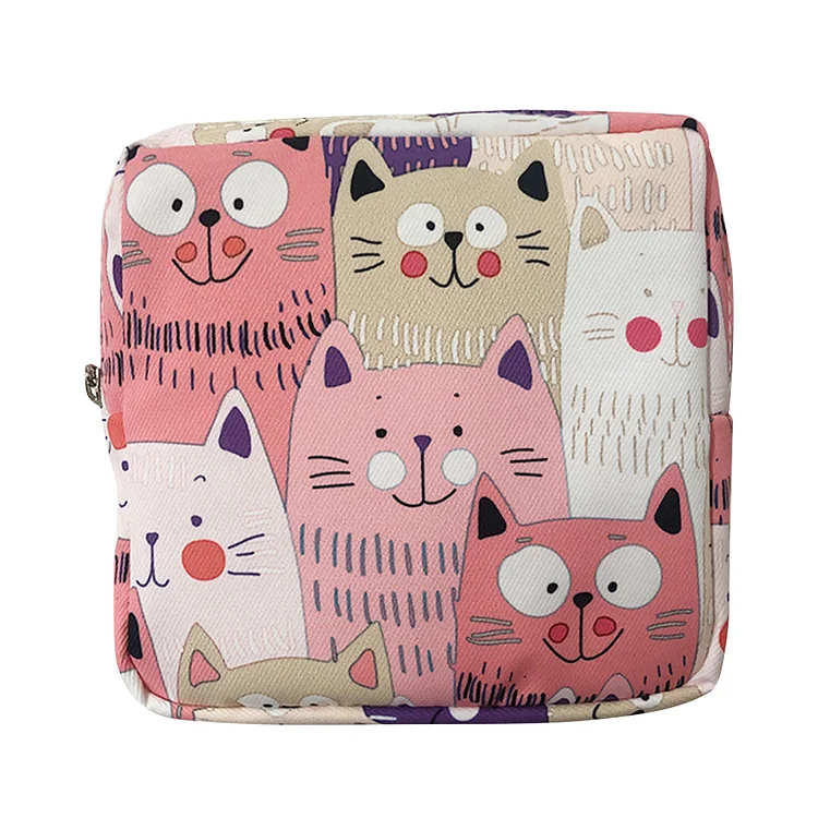 Portable Napkin Tampon Storage Bag Women Makeup Mini Coin Purse (Pink Cat)