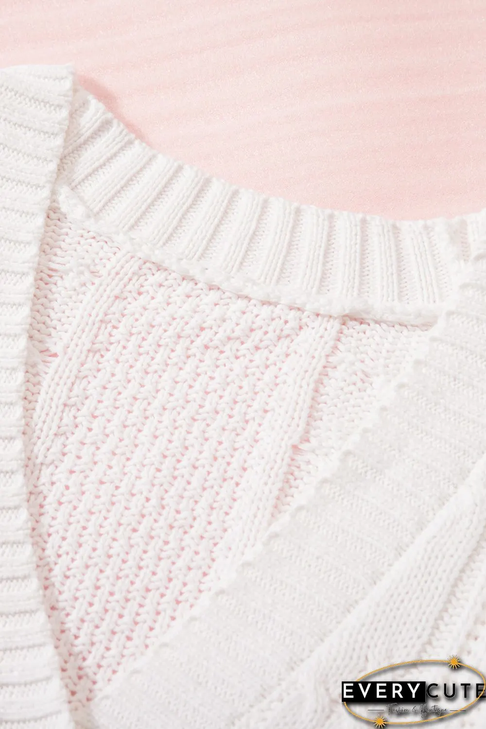 White Buttons Weave Knit Cardigan