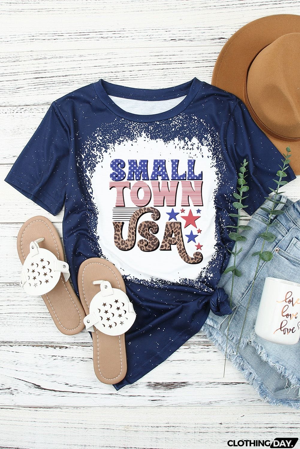 SMALL TOWN USA Graphic Print Color Block T Shirt
