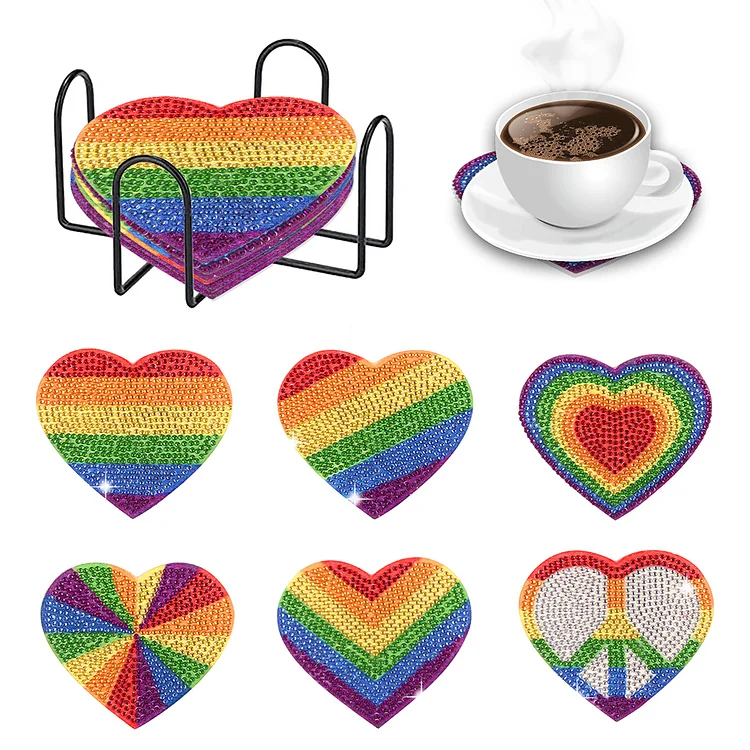 DIY Coaster Set Butterfly 6pcs Diamond Paintings Coasters Kit Proud Rainbow Logo