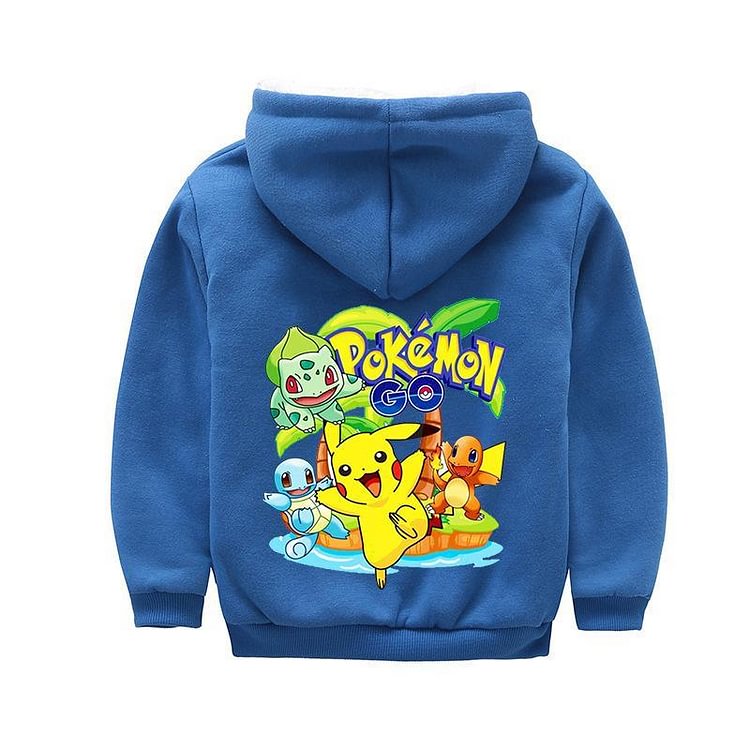 Mayoulove Pokemon Go Pikachu Print Boys Zip Up Fleece Lined Winter Cotton Hoodie-Mayoulove