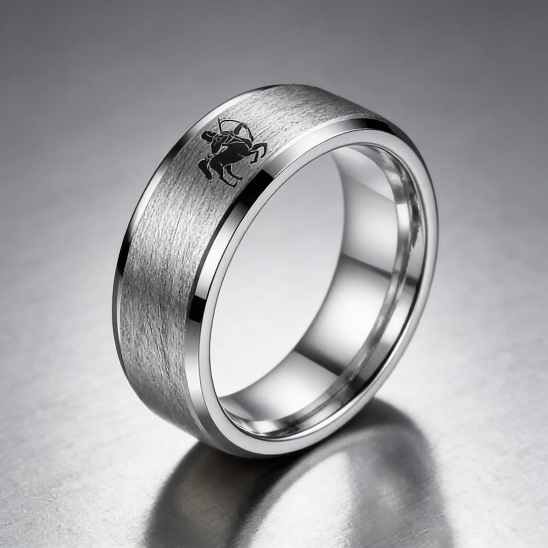 Men Women Sagittarius Tungsten Carbide Rings Open-Step Sliver Tungsten Wedding Bands 4MM 6MM 8MM