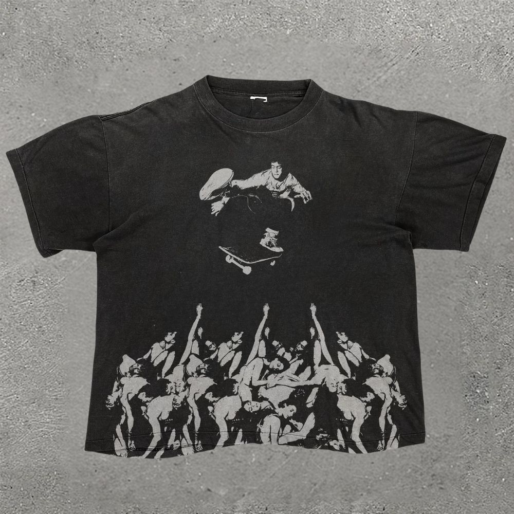 Skateboarder & Dark Crowd Figure Graphic T-Shirt