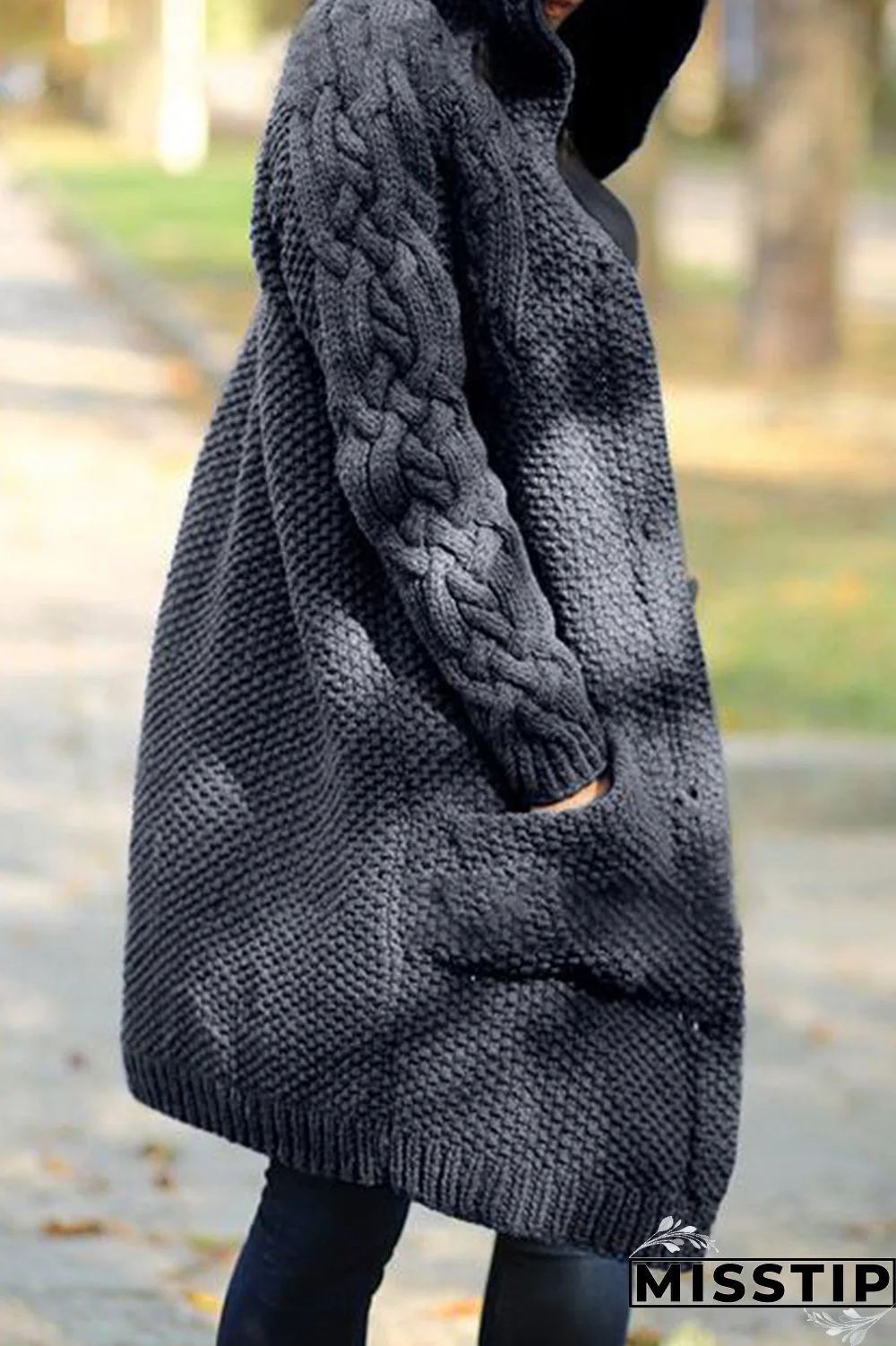 Khaki Casual Solid Cardigan Hooded Collar Outerwear