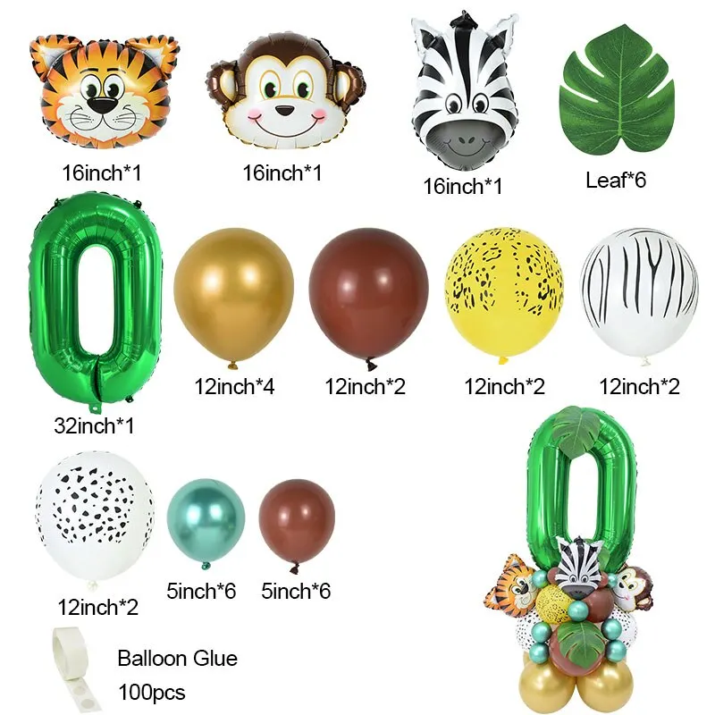 35pcs 1-9 Jungle Safari Animal Number Balloons Set Kids 1 2 3 Years Birthday Party Decoration Forest Party Supplies Baby Shower