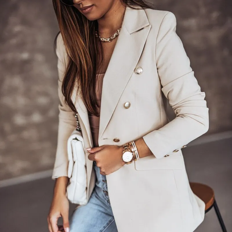 Autumn Winter 2021 New Women Fashion White Black Blazers and Jackets Chic Button Office Suit Coat Ladies Elegant Outwear 17880