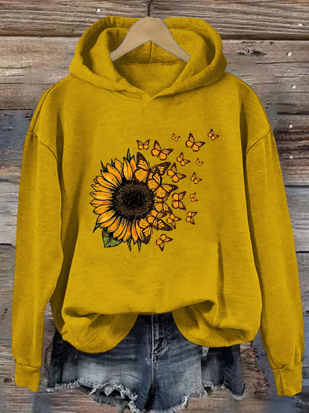 Beautiful Sunflower And Flying Butterflies Hoodie