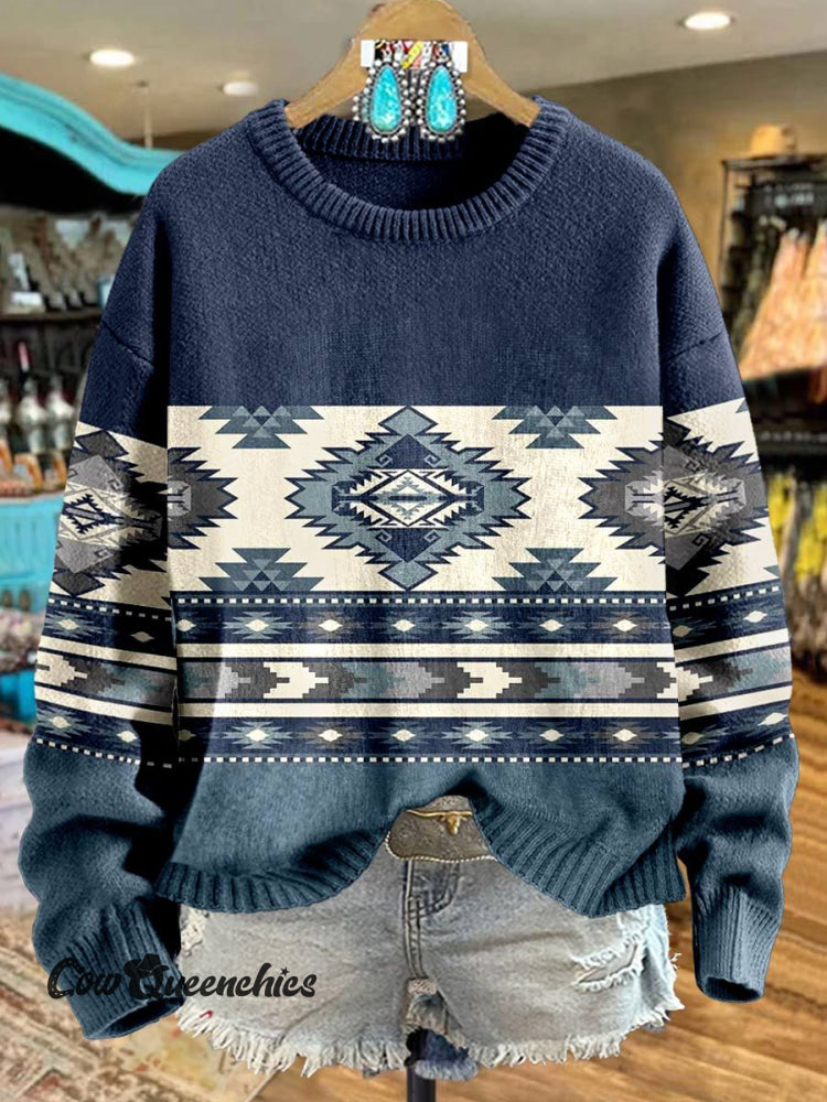 Aztac Print Knit Pullover Sweater Multicolor / S