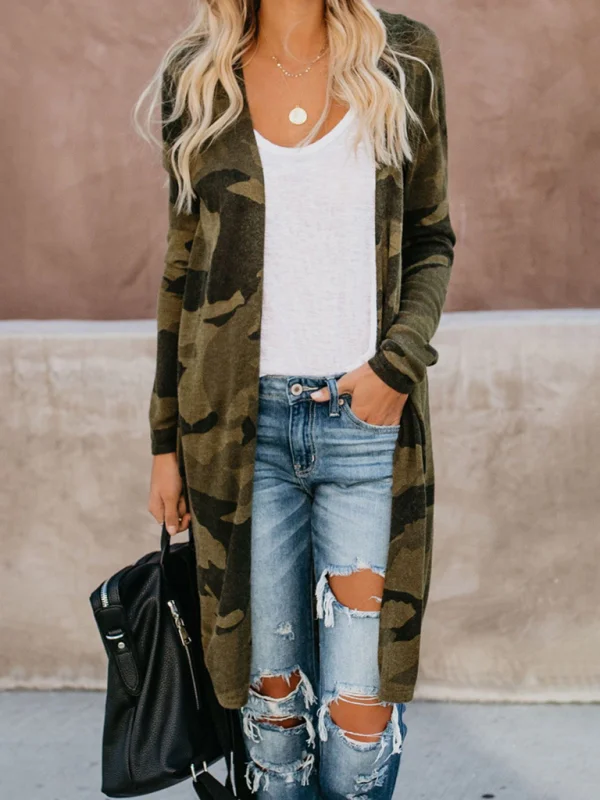 Leopard print long-sleeved cardigan mid-length slim blouse Flusfy