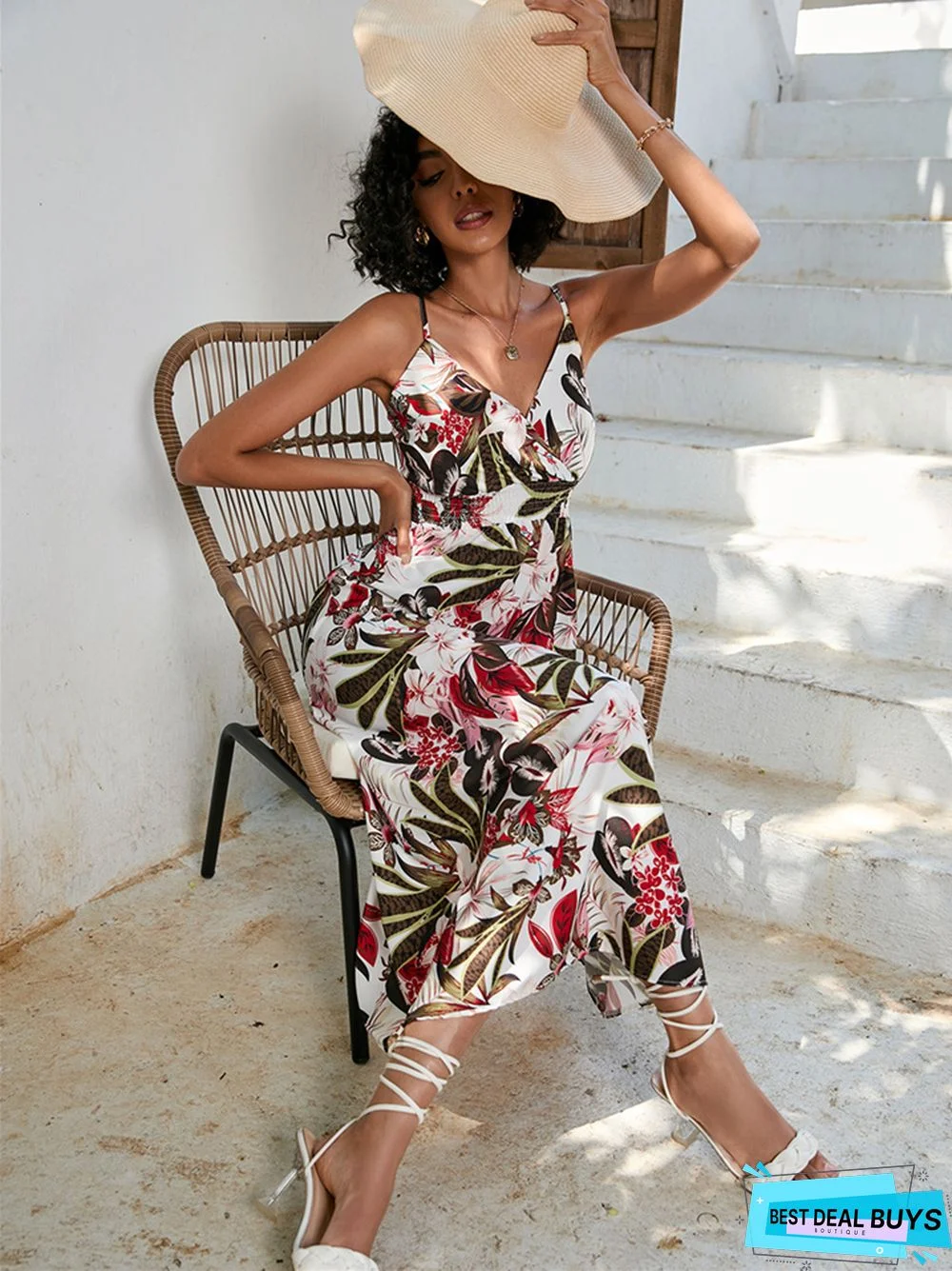 Summer Printed Waist-Length Suspender Dress