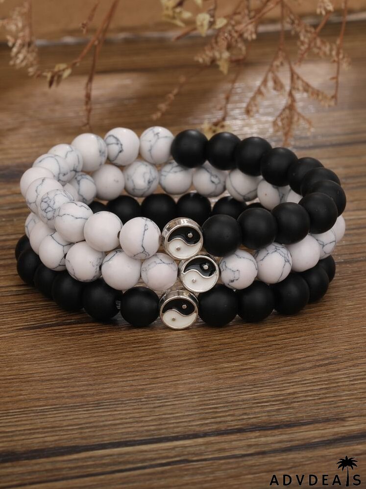 3pcs Yin & Yang Decor Beaded Bracelet
