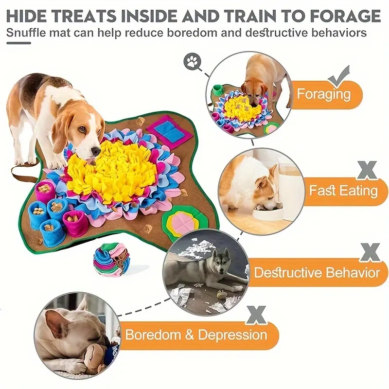 Tegooe Pet Sniffing Training Mat - Slow Feeder Puzzle Mat for Dogs and Cats