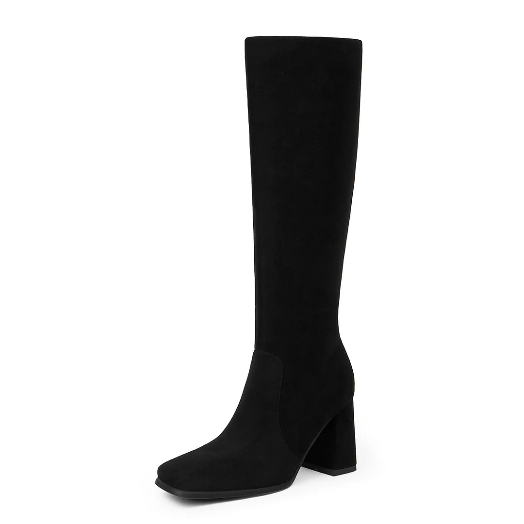 70mm Women's Knee Boots Block Chunky Heels Zipper Fashion Sexy Daily Matte Boot-MERUMOTE
