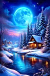Luxury AB Velvet Diamond Painting Kit - Snowy Cottage Landscape