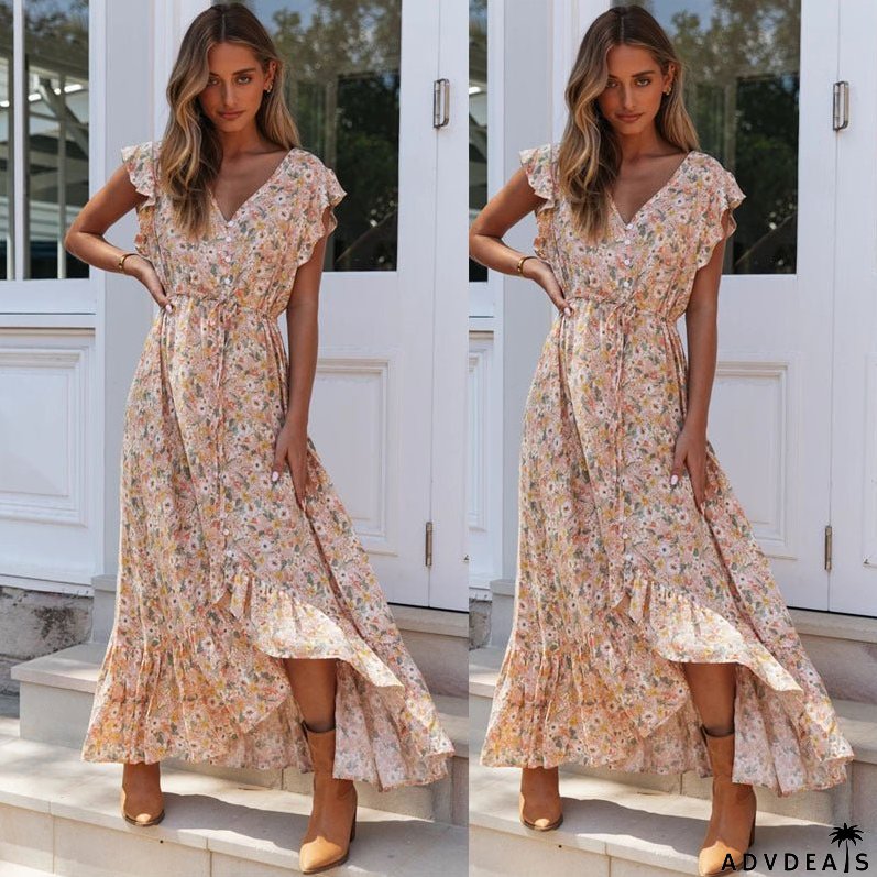 Commuter Bohemian Floral Print Dress