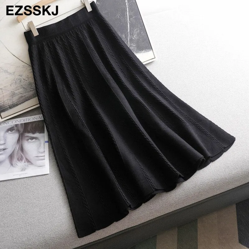 Autumn winter a-line thick SWEATER Skirt Women 2021  good quality  long skirt female elegant Umbrella knit skirt