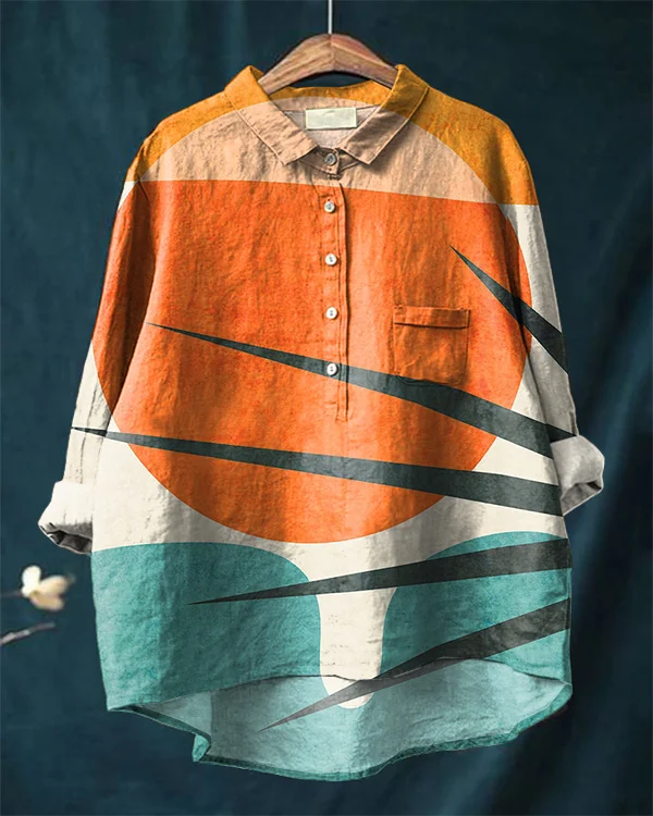 Palm Trees Abstract Art Vintage Cotton and Linen Shirt