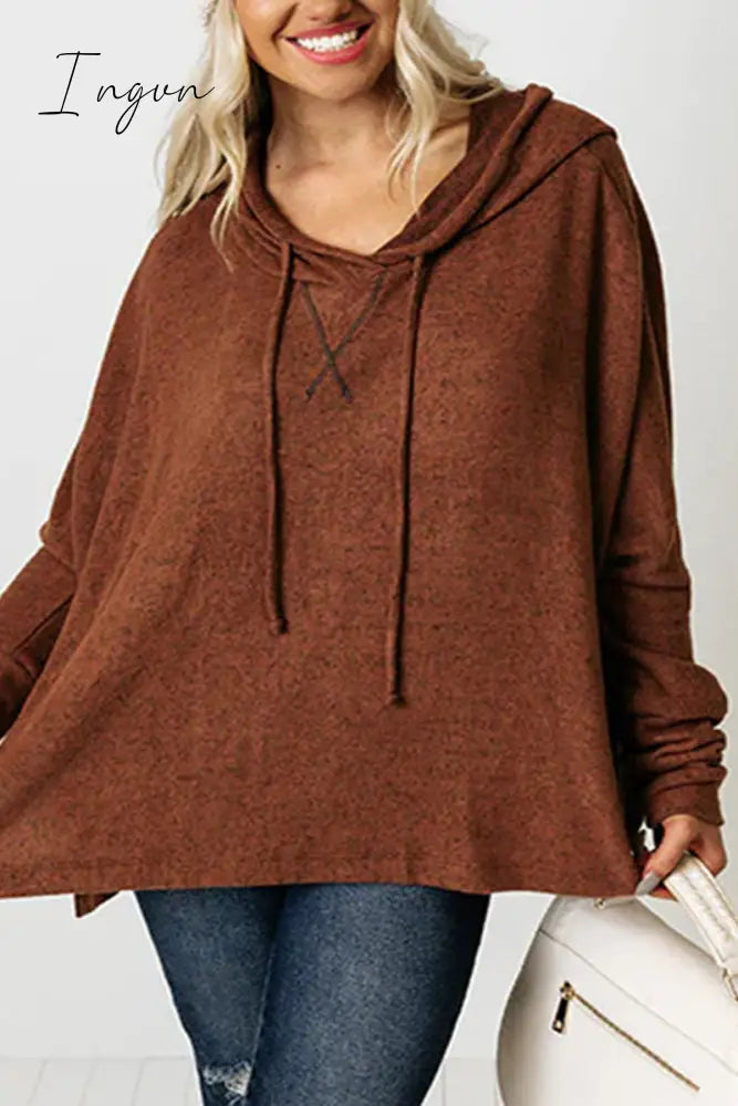 Ingvn - Casual Solid Make Old Hooded Collar Tops Dark Brown / S Tops/Sweaters & Cardigans