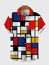 Abstract Mondrian Checkered Print Men's Short Sleeve Shirt