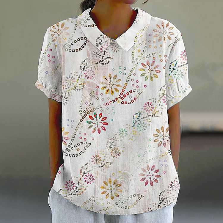 Floral Print Lapel Casual Blouse