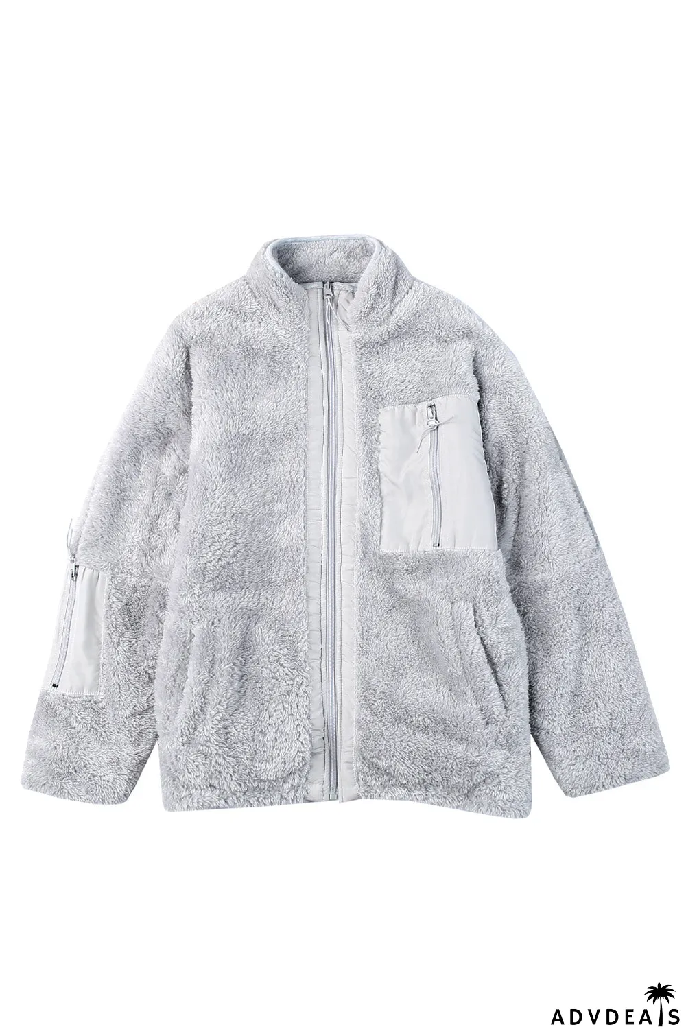 Zip Up Sherpa Coat With Pocket