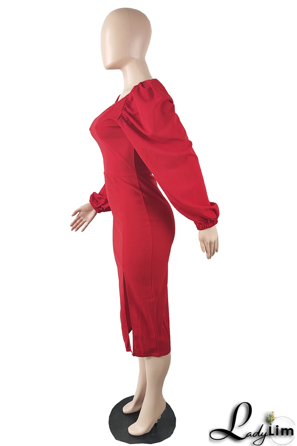 Sky Blue Fashion Solid High Opening Square Collar Pencil Skirt Dresses