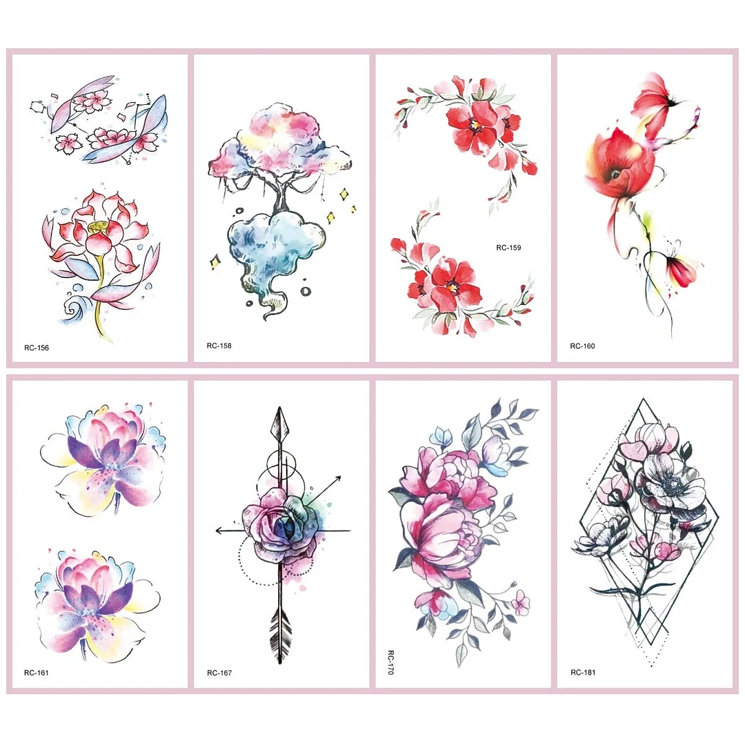 52 Kinds Watercolor Flora Lavender Waterproof Fake Tattoos Temporary Women Arm Chest Ankle Stickers Floral Body Art Tatto Flower