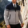 💥2025 New Arrivals!Casual Men's Slim Fit Stand Collar Color Block Fleece-Lined Knit Cardigan Sweater Autumn and Winter Thick Fleece-Lined Stylish Cardigan Sweater
