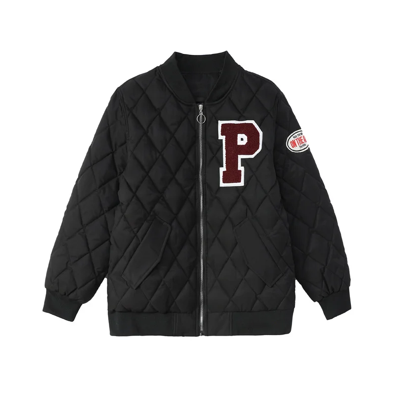Woherb 2024 Winter Retro Hong Kong Style Loose Diamond Baseball Clothes Cotton-Padded Coat Female Popular Logo Light Cotton-Padded Coat-Outfit Ideas