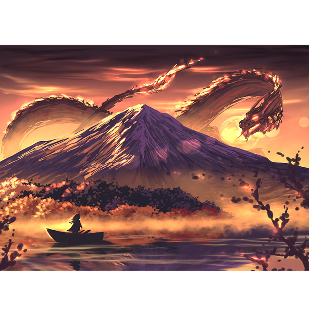 

40*30CM - Round Drill Diamond Painting - Volcano Dragon, 501 Original