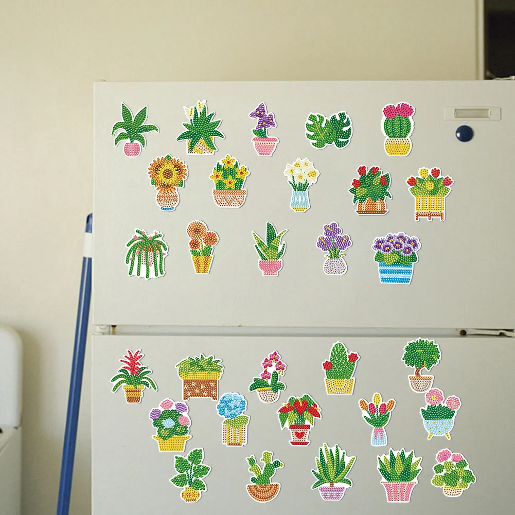 30Pcs DIY Plant Diamond Painting Fridge Magnet Fridge Stickers for Home Decor