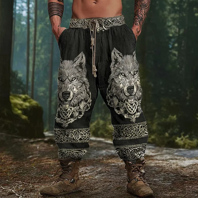 Viking Style Wolf Head Celtic Knot Casual Pants