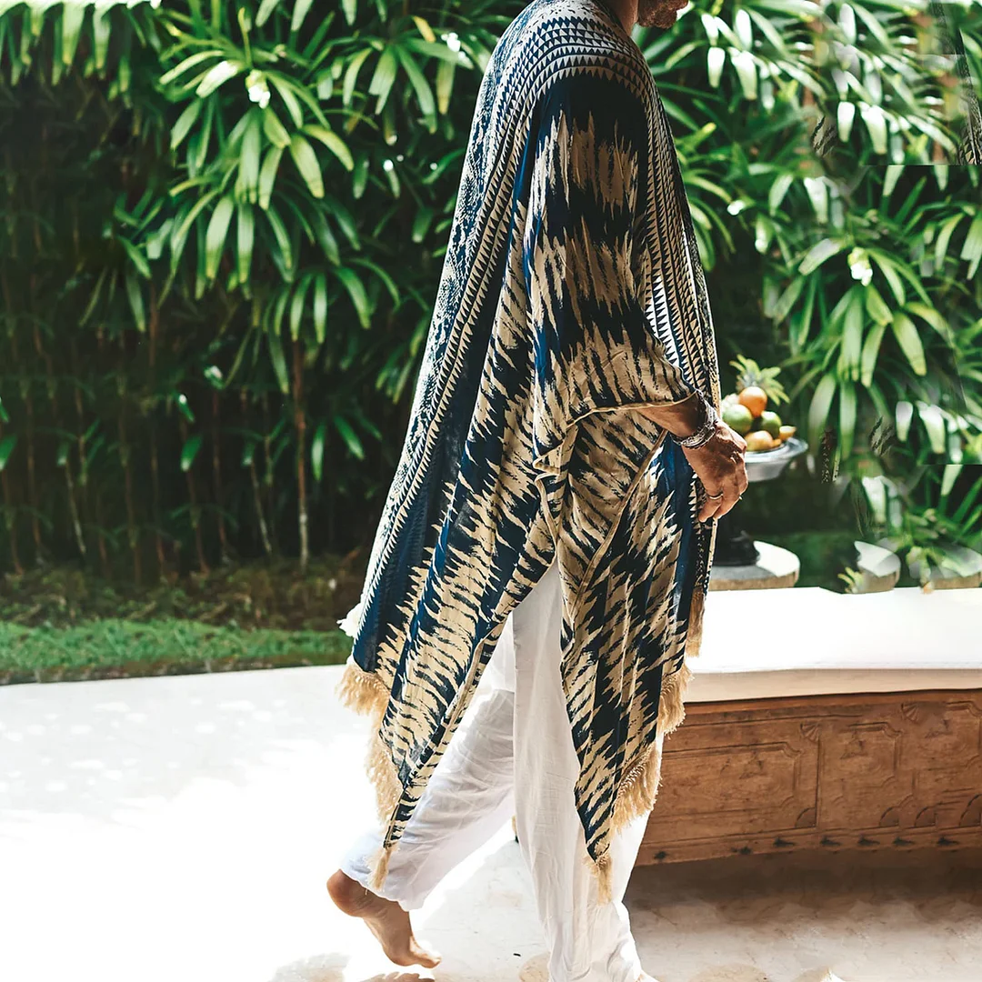 Linen Tribal Print Robe Kimono-inspireuse