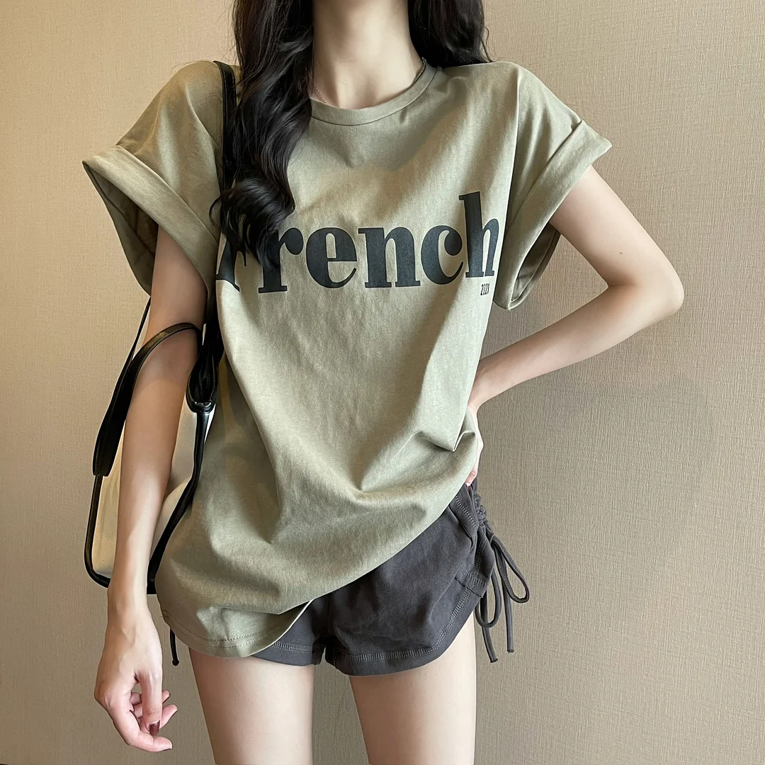 Uveng Uveng New Net Red Ins Super Fire Show Thin Shoulder Sweet Cool Short-Sleeved T-Shirt Loose Female Summer Student Coat Tide