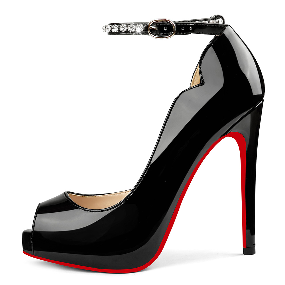 120mm Red Bottom Ankle Strap Platform Stiletto Party Peep Toe Pumps Shoes-vocosishoes