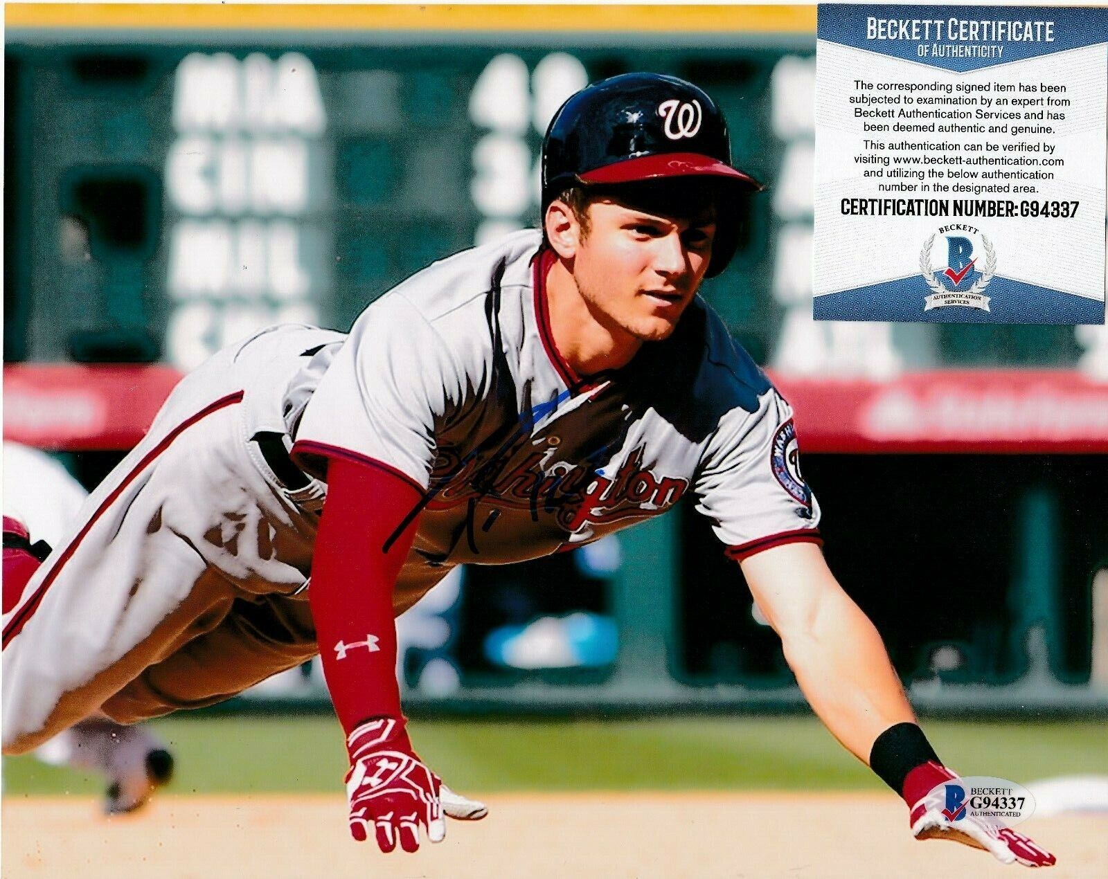 TREA TURNER WASHINGTON NATIONALS BECKETT AUTHENTICATED ACTION SIGNED 8x10